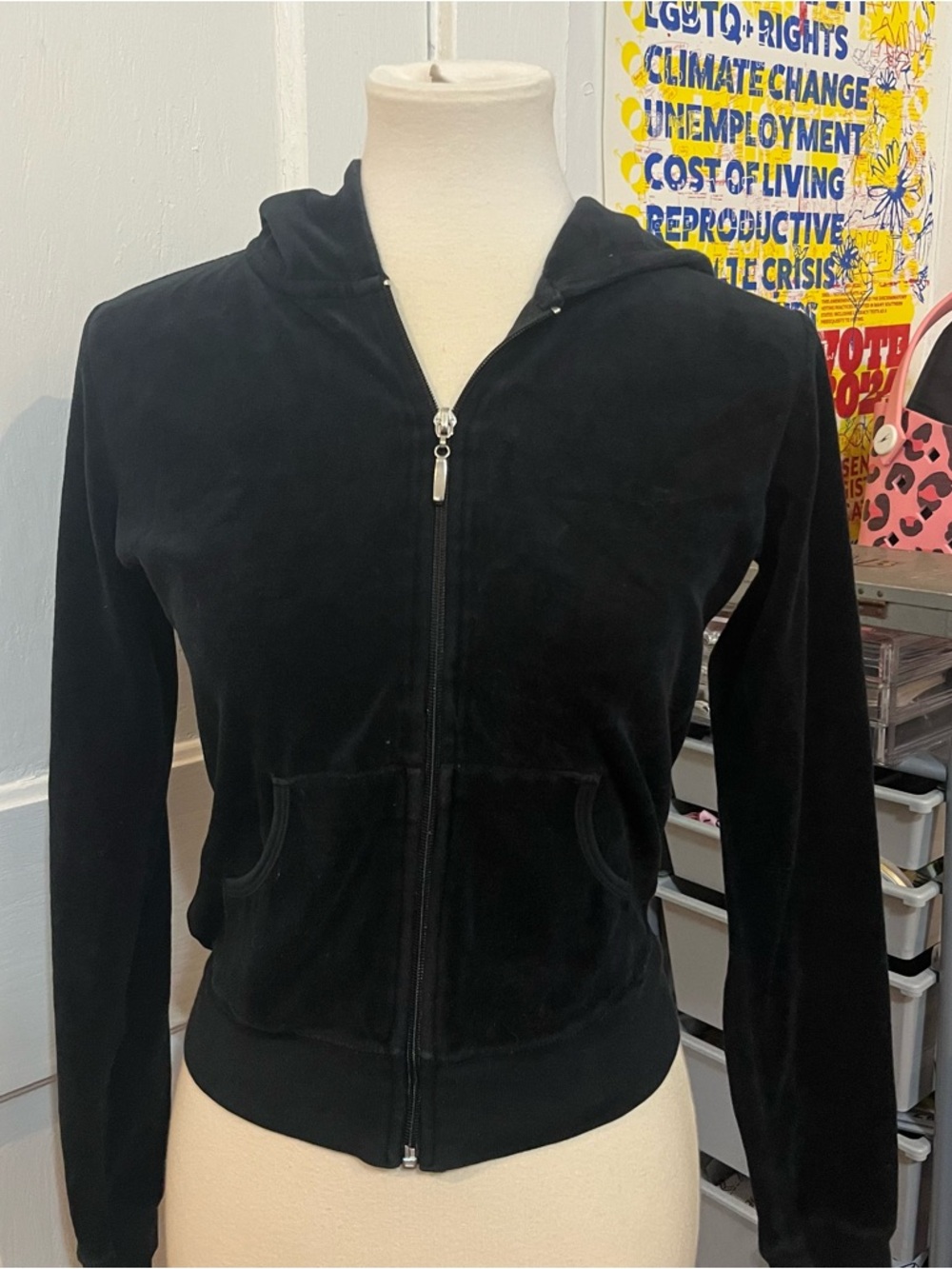 vintage black velour zip up hoodie